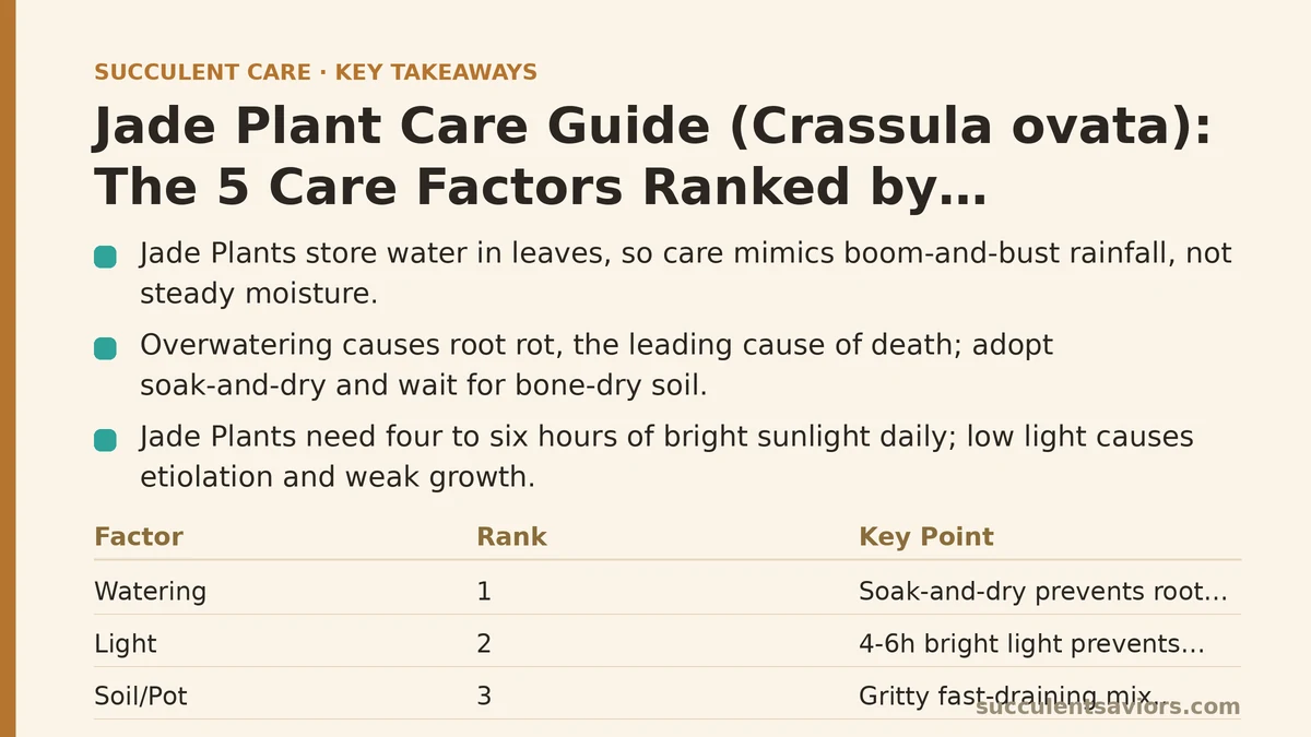 Jade Plant Care Guide (Crassula ovata): The 5 Care Factors Ranked by Importance