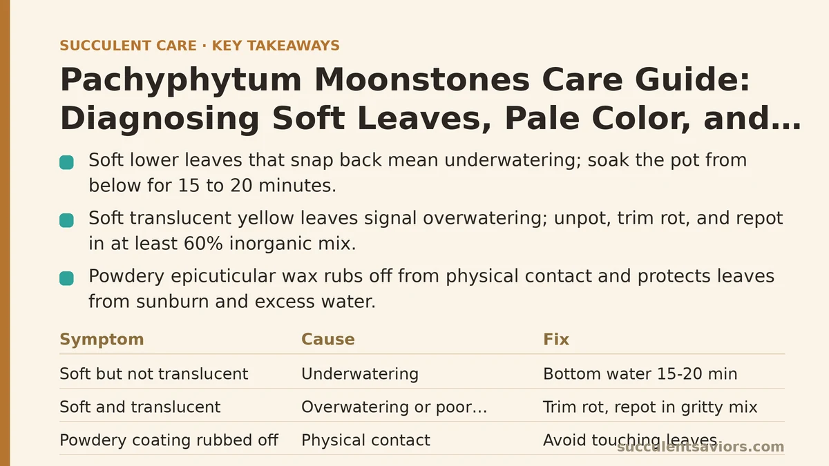 Pachyphytum Moonstones Care Guide: Diagnosing Soft Leaves, Pale Color, and Etiolation